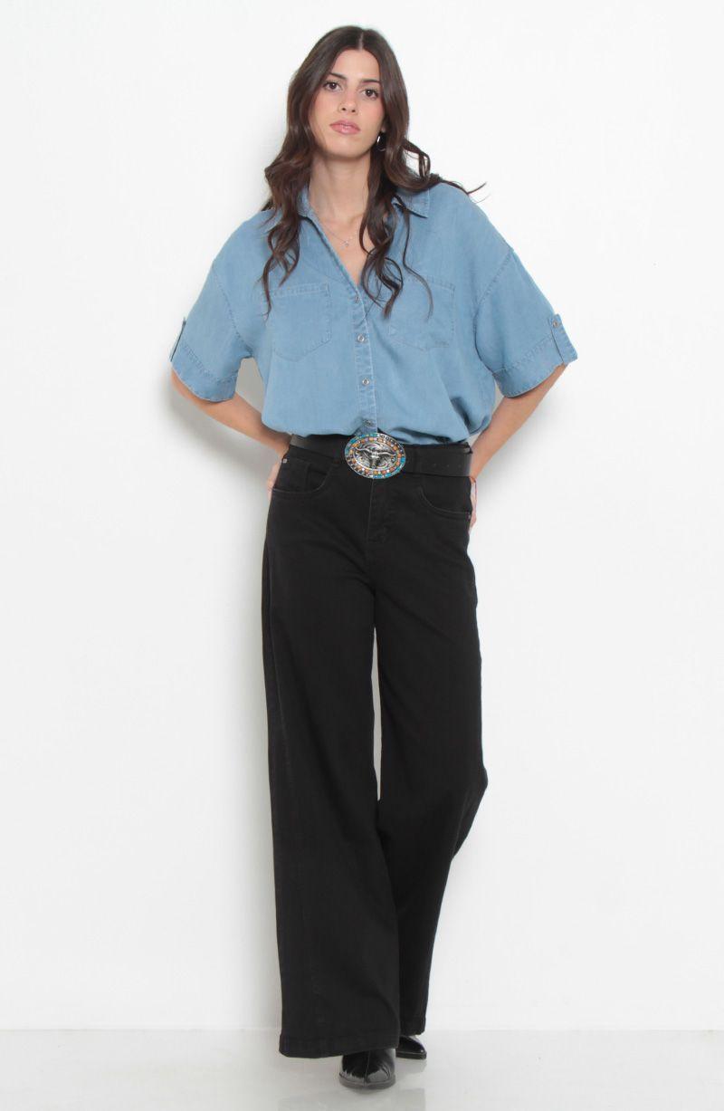 Blusa Lyocell Manga Corta Con Bolsillo Escote V-4