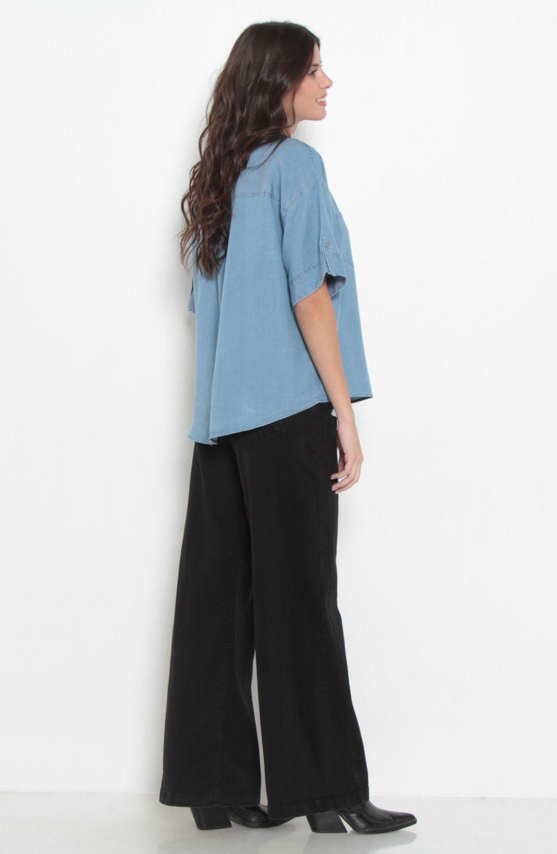 Blusa Lyocell Manga Corta Con Bolsillo Escote V-5