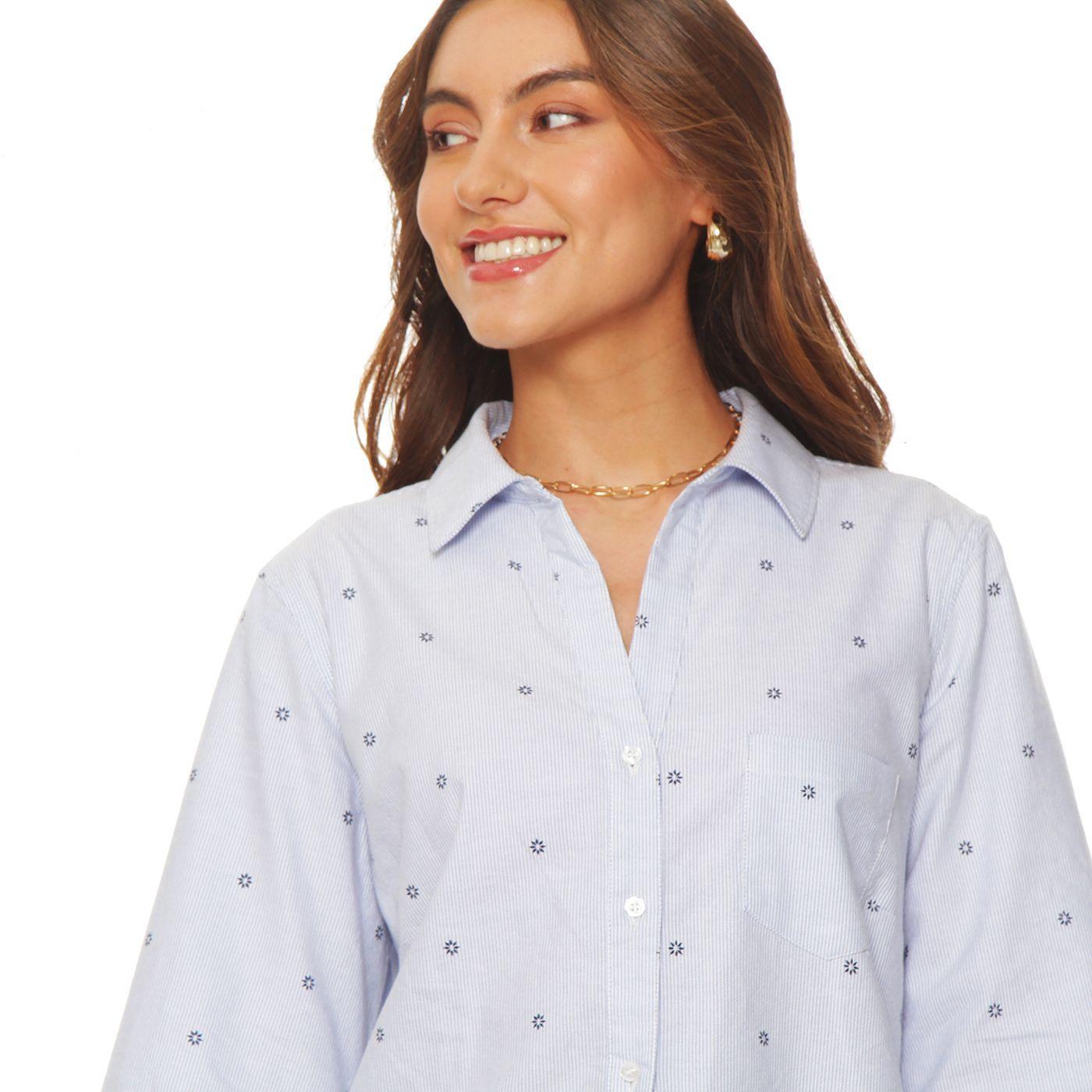 Blusa Manga Larga Listada   Abotonada En Delantero-2