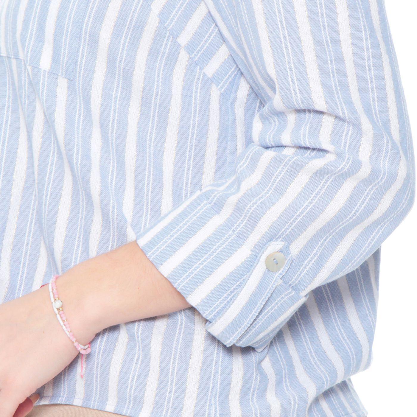 Blusa Manga Larga Listaa Con Lurex Abotonada En Delantero Con Nudo-2