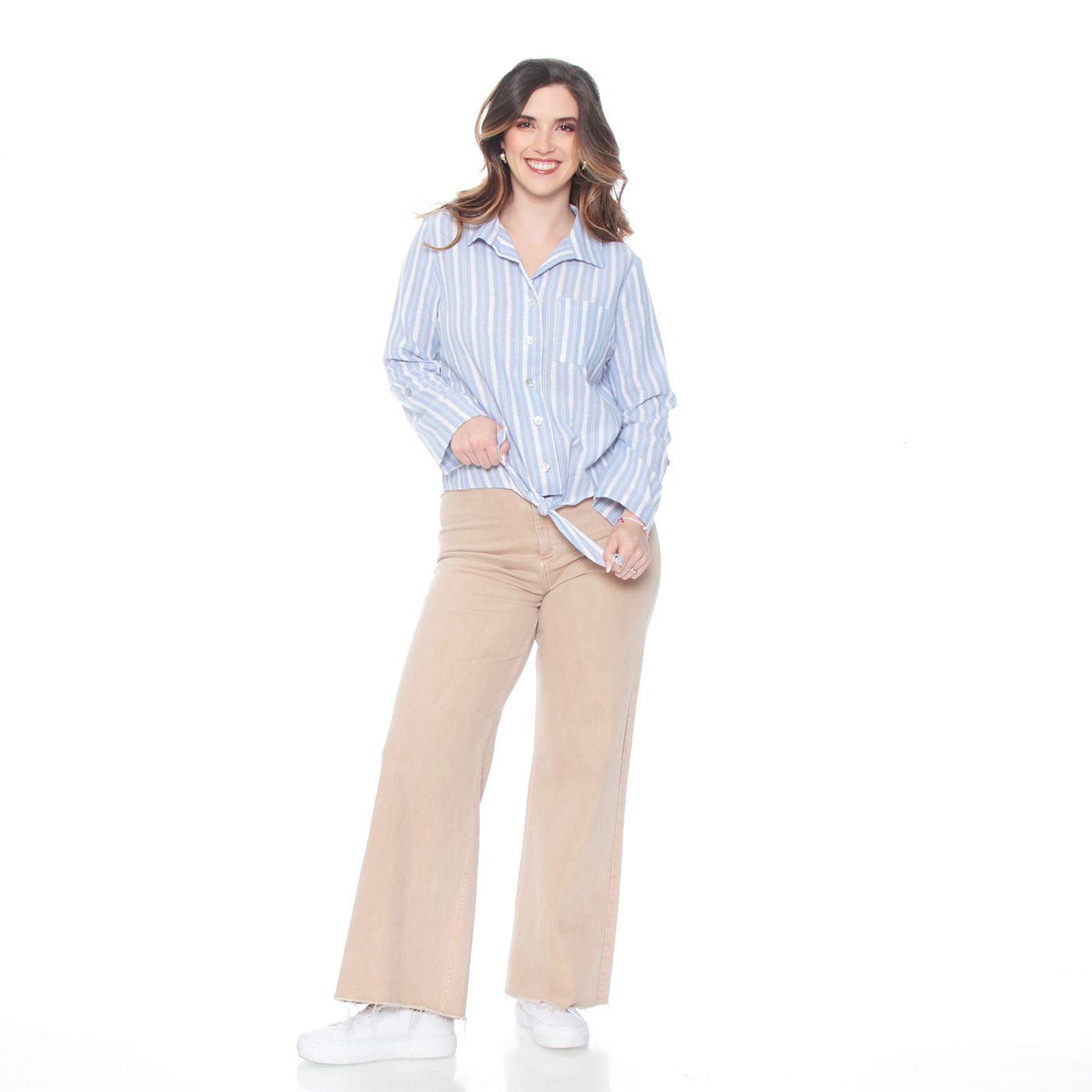 Blusa Manga Larga Listaa Con Lurex Abotonada En Delantero Con Nudo-3