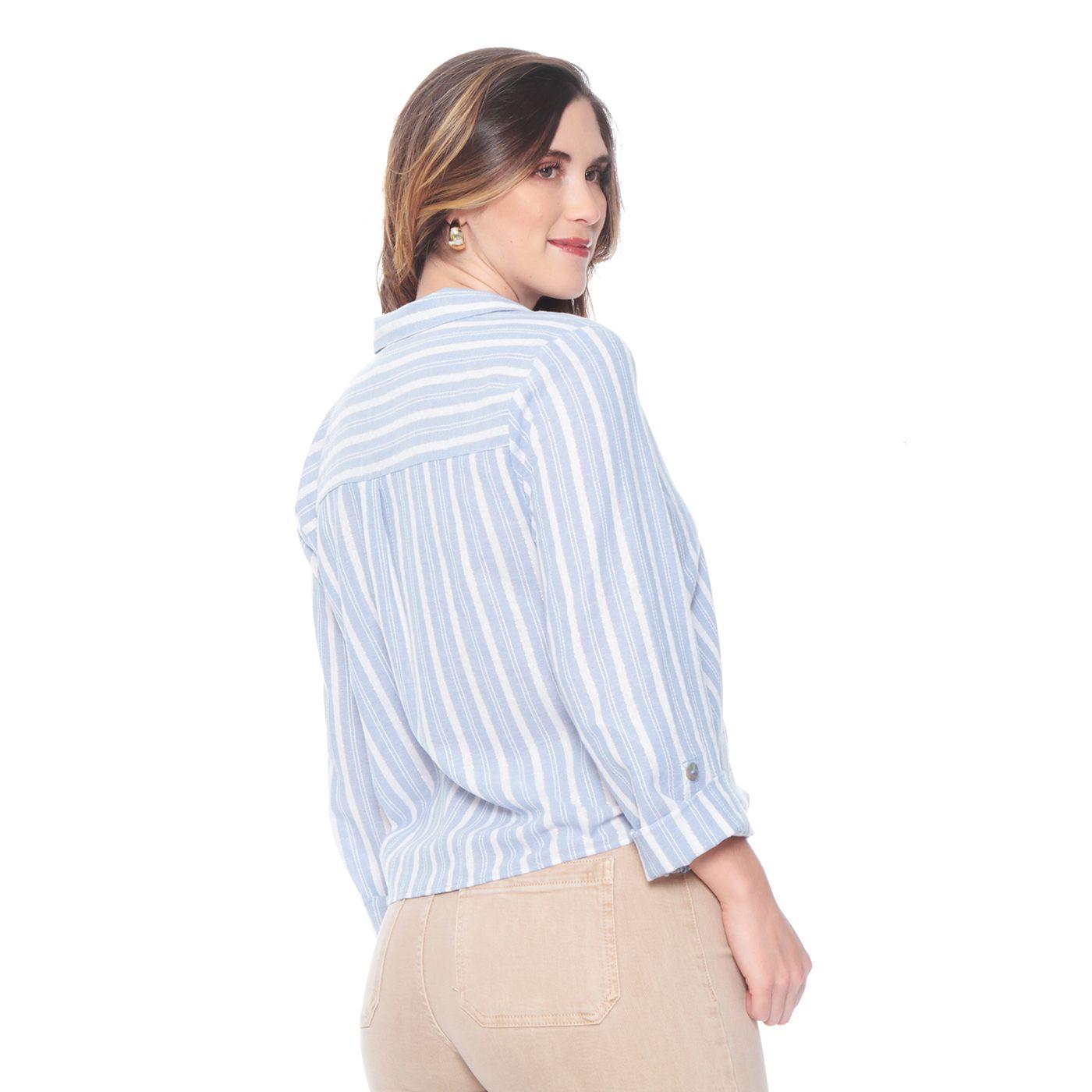Blusa Manga Larga Listaa Con Lurex Abotonada En Delantero Con Nudo-5