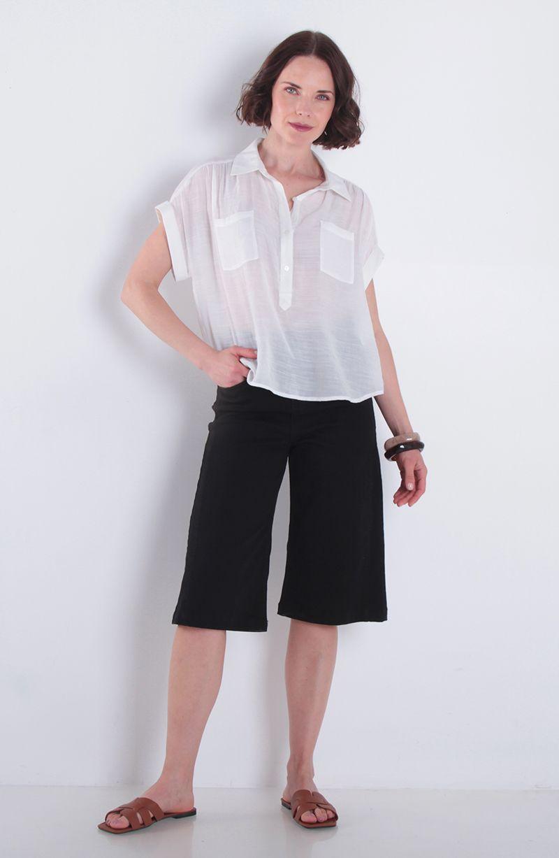 Blusa Manga Corta Abotonada En Delantero Con Bolsillos-3