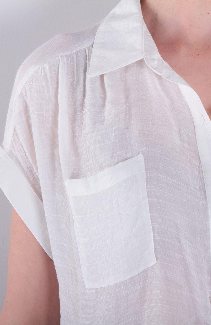 Blusa Manga Corta Abotonada En Delantero Con Bolsillos-5