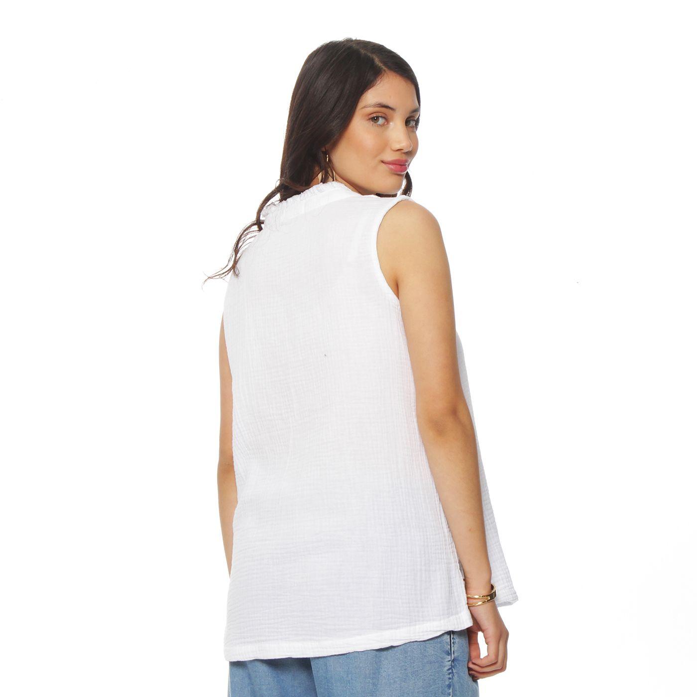 Blusa Sin  Manga Solido  Escote V-4