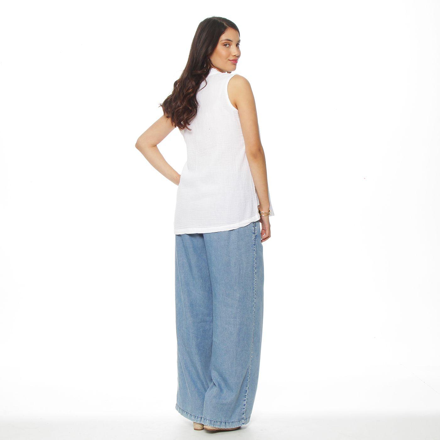 Blusa Sin  Manga Solido  Escote V-5