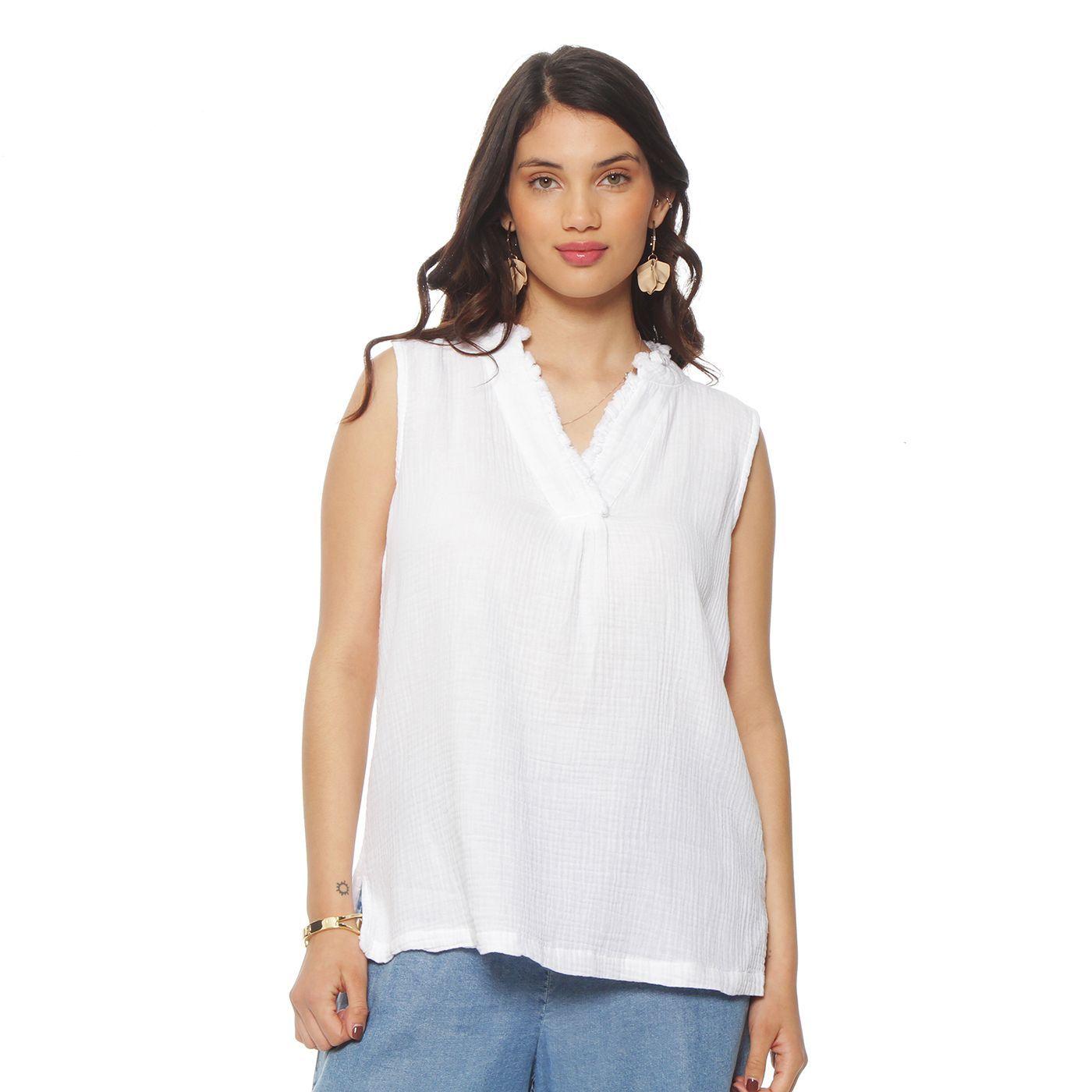 Blusa Sin  Manga Solido  Escote V-0