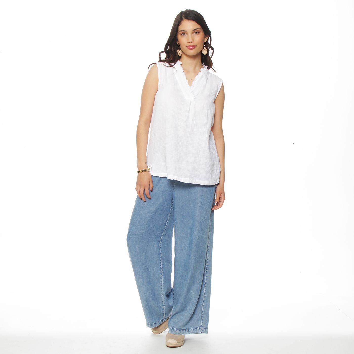 Blusa Sin  Manga Solido  Escote V-2