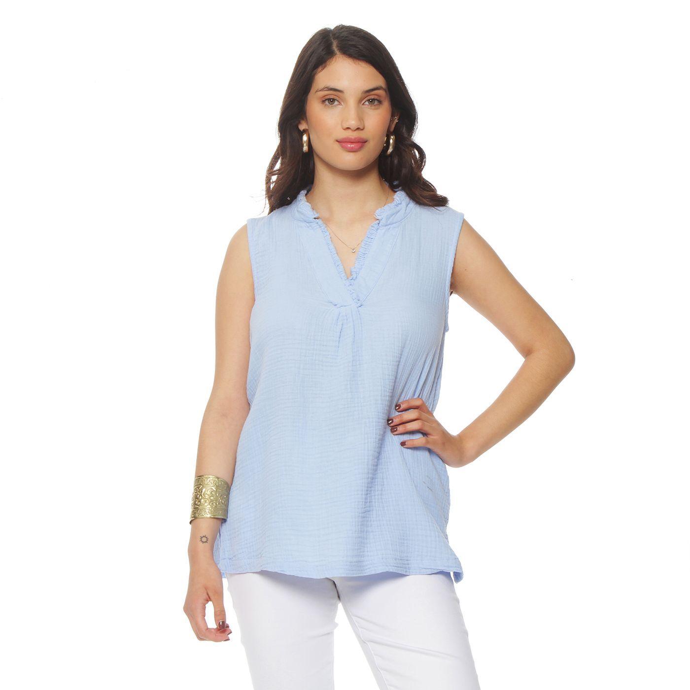 Blusa Sin  Manga Solido  Escote V-0