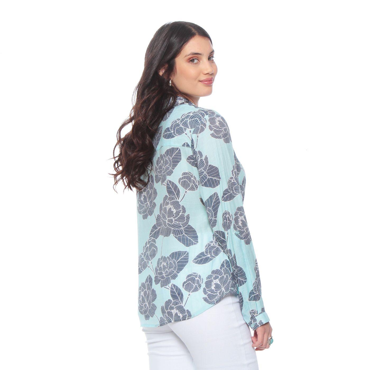 Blusa Manga Larga  Estampada Abotonada En Delantero-5