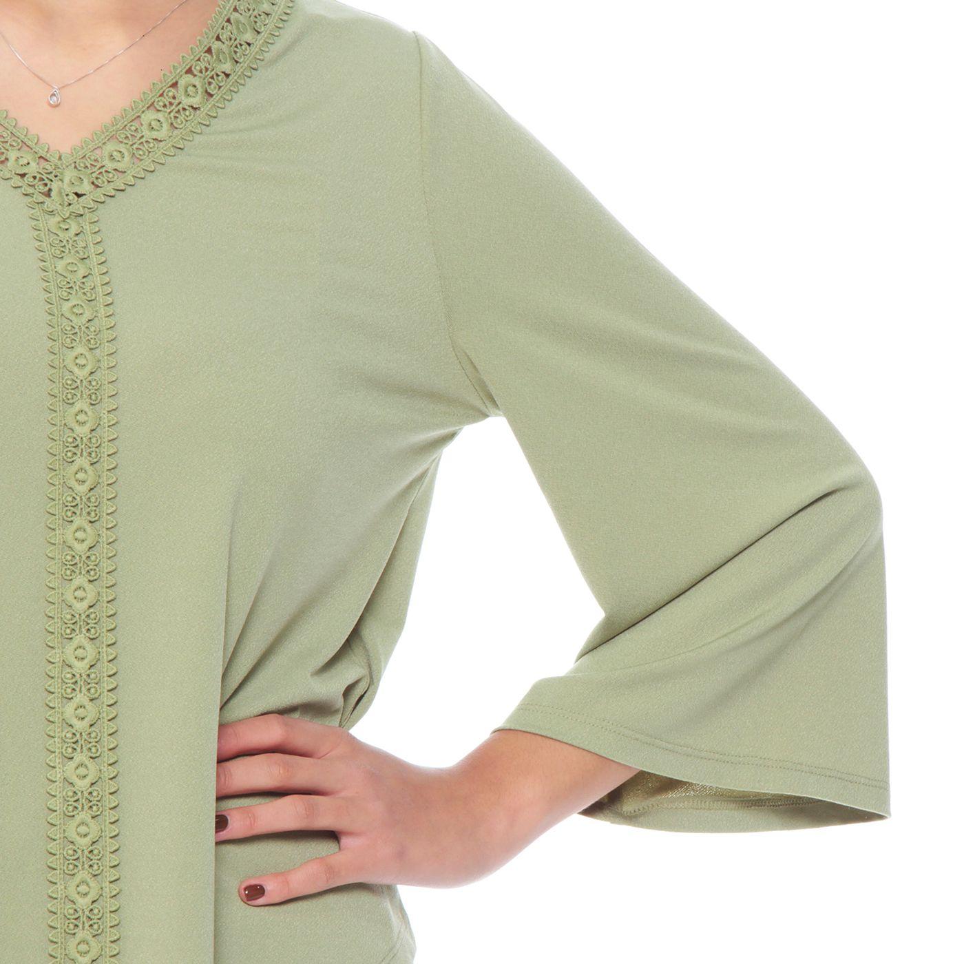 Blusa Manga 3/4 Solido Escote V Con Aplicacion-2