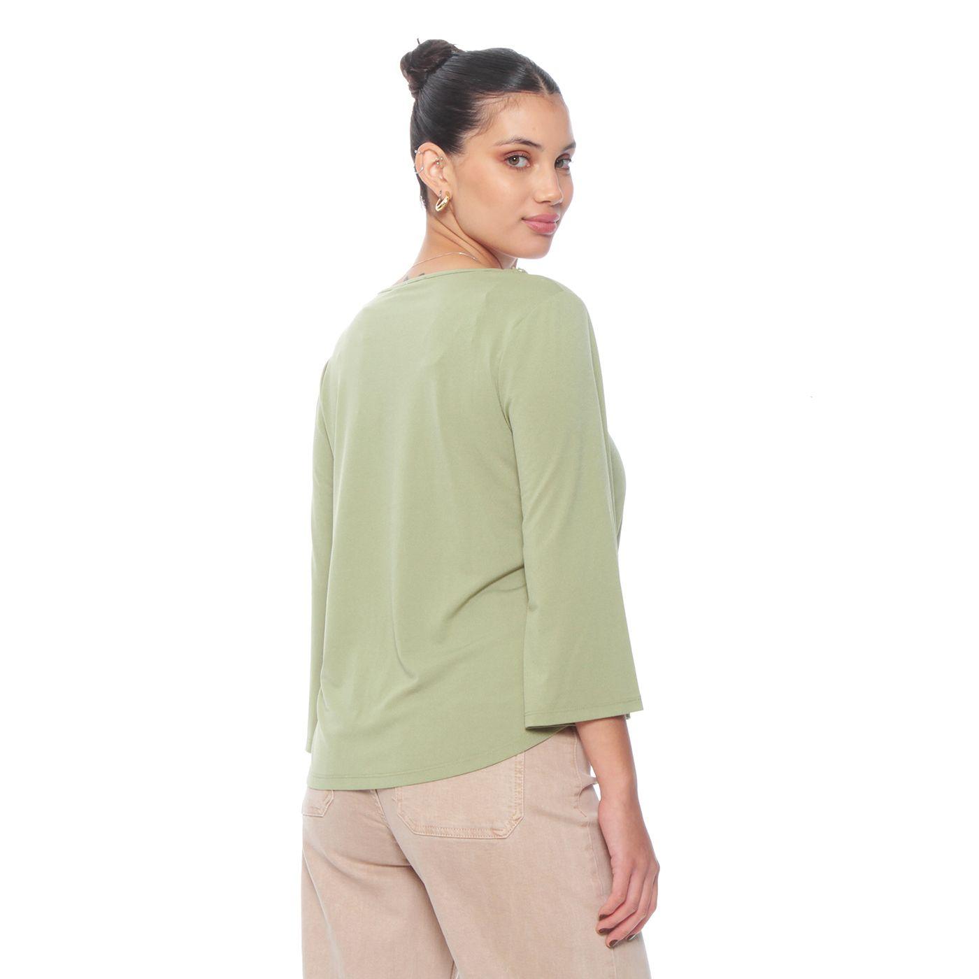 Blusa Manga 3/4 Solido Escote V Con Aplicacion-5