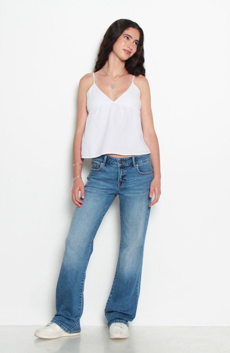 Jeans Flare Tiro Alto   Pretina   Basica 1 Boton-5