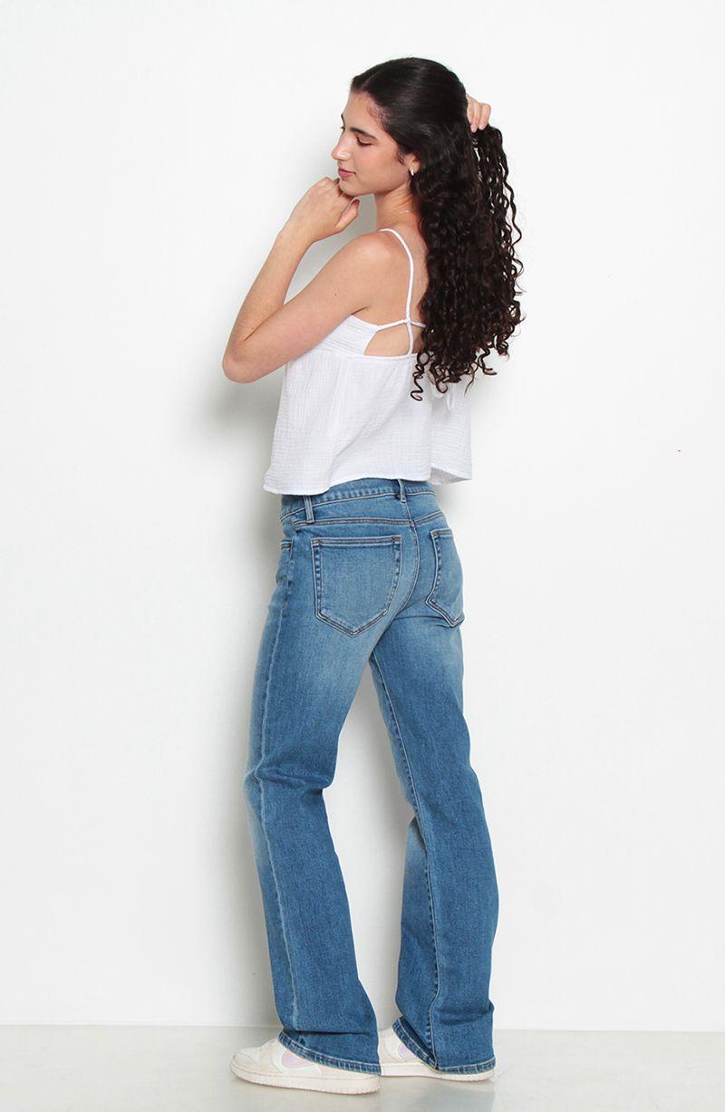 Jeans Flare Tiro Alto   Pretina   Basica 1 Boton-8