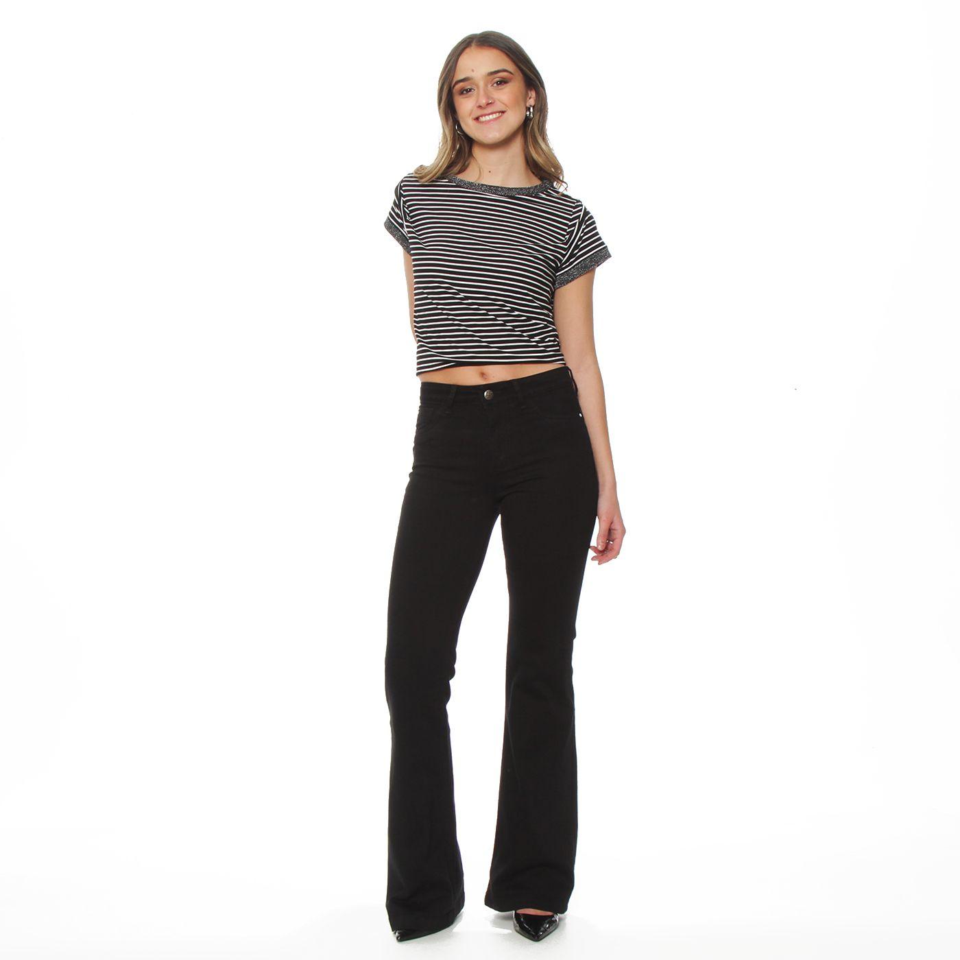 Jeans  Flare Tiro Medio Pretina Basica 1 Boton-3