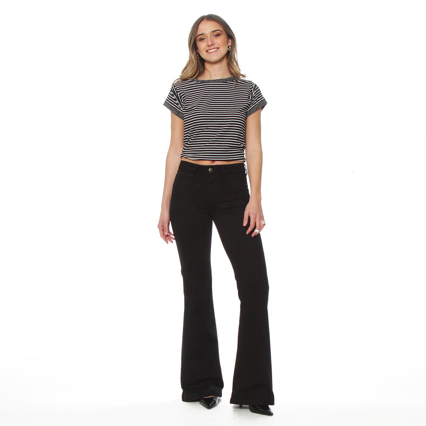 Jeans  Flare Tiro Medio Pretina Basica 1 Boton-4