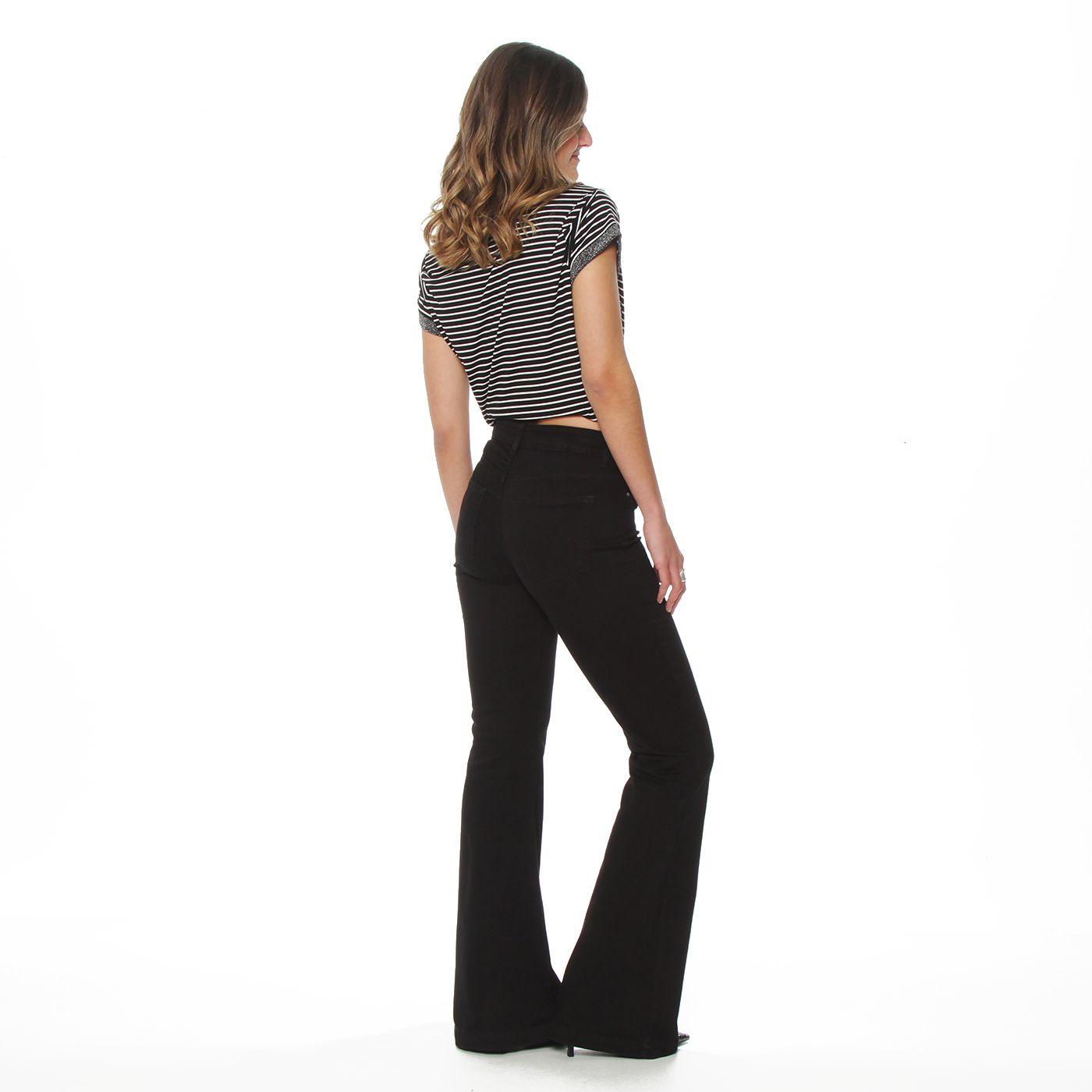 Jeans  Flare Tiro Medio Pretina Basica 1 Boton-6