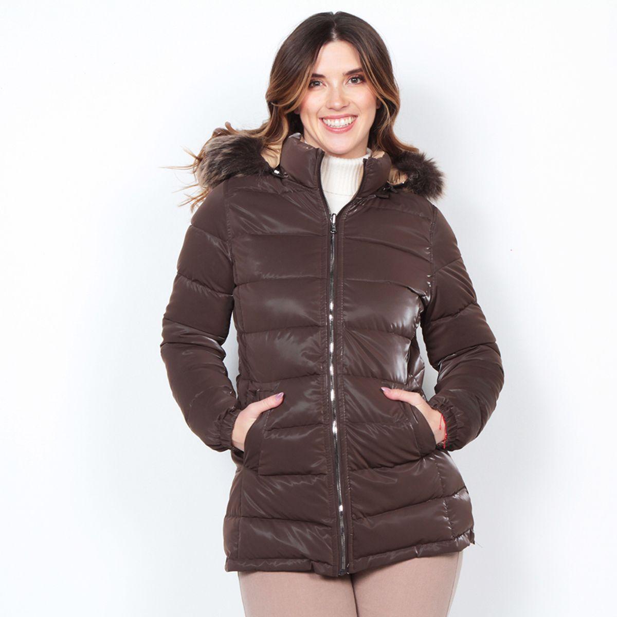 Parka Manga Larga Con Piel En Capucha  Y Bolsillos-0