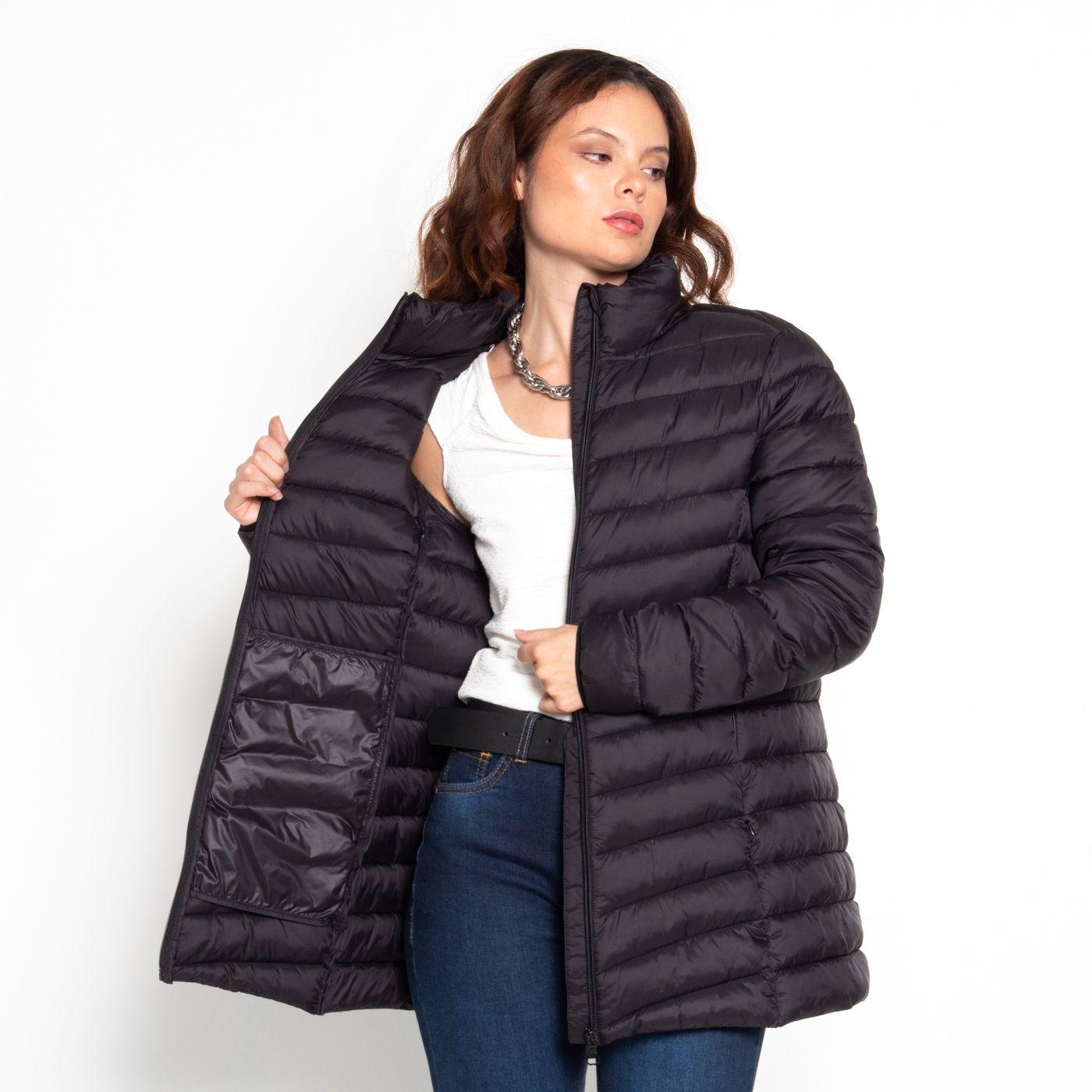 Parka Manga Larga Solida Con Cierre En Delantero Y Bolsillos-7