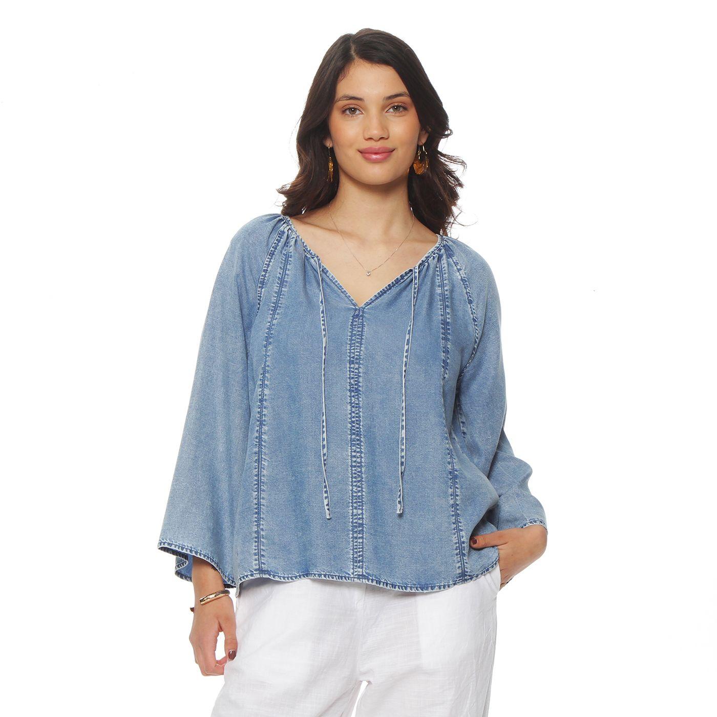 Blusa Manga Larga  Lyocell Escote V-0