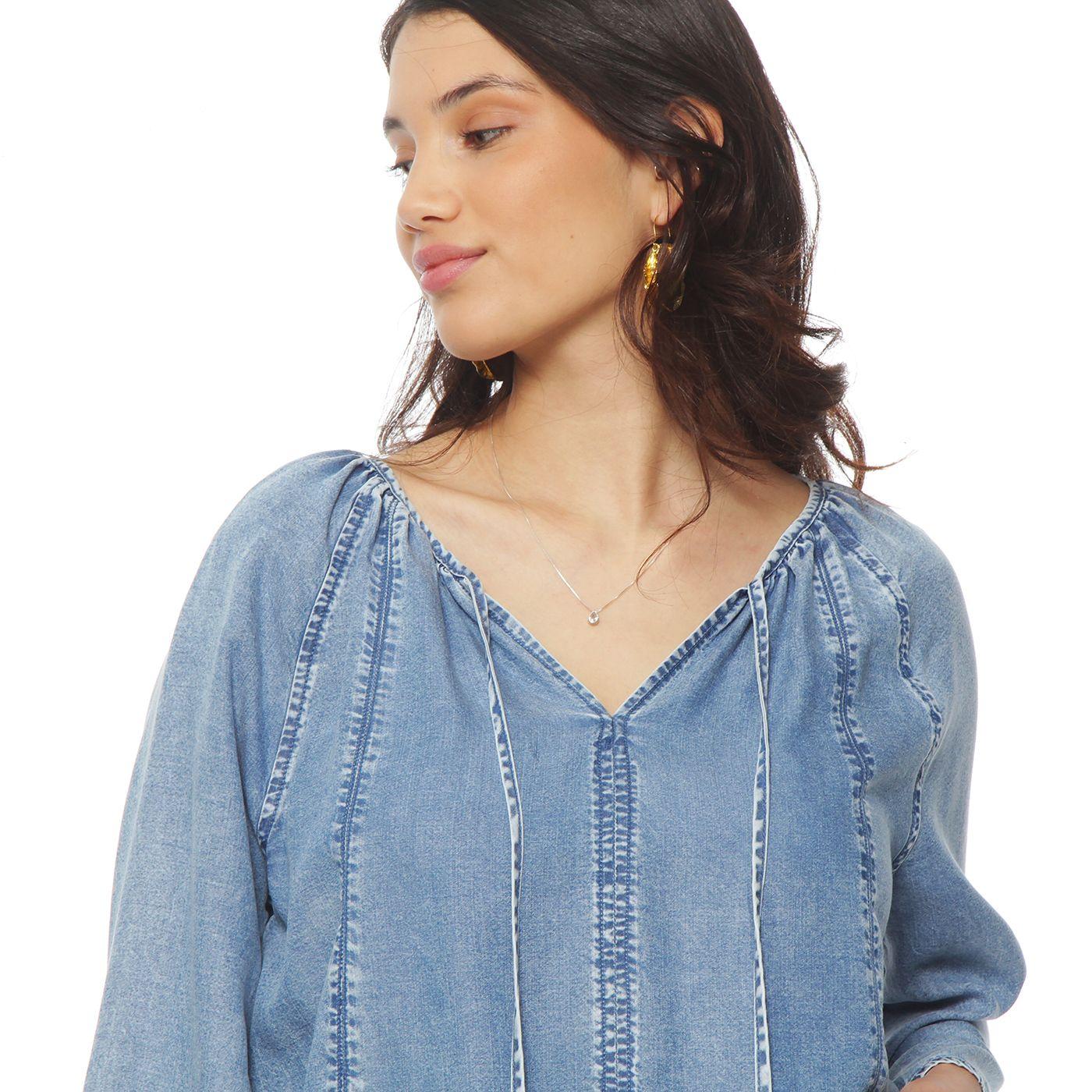 Blusa Manga Larga  Lyocell Escote V-4