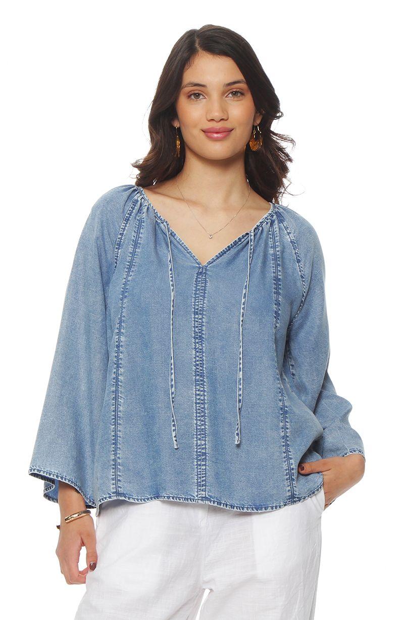 Blusa Manga Larga  Lyocell Escote V-0