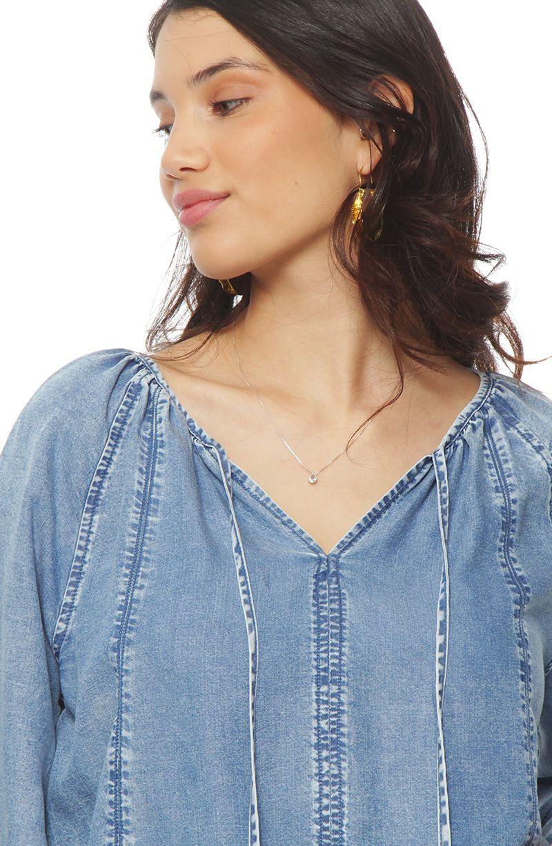 Blusa Manga Larga  Lyocell Escote V-1