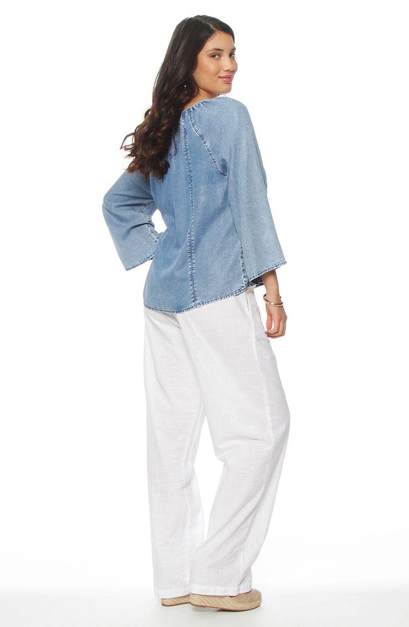 Blusa Manga Larga  Lyocell Escote V-6