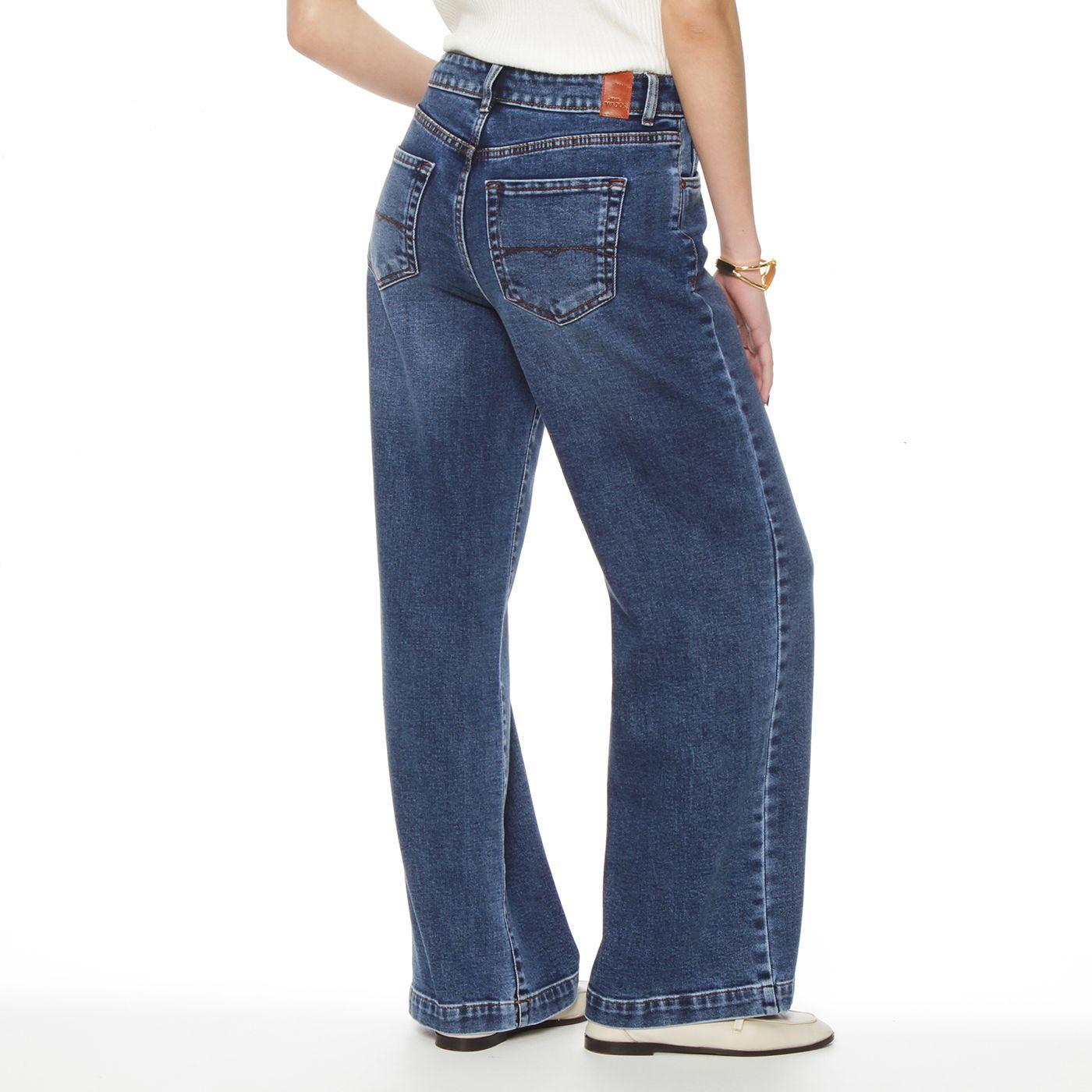 Jeans Wide Leg Tiro  Alto  Pretina Basica 1 Boton-1