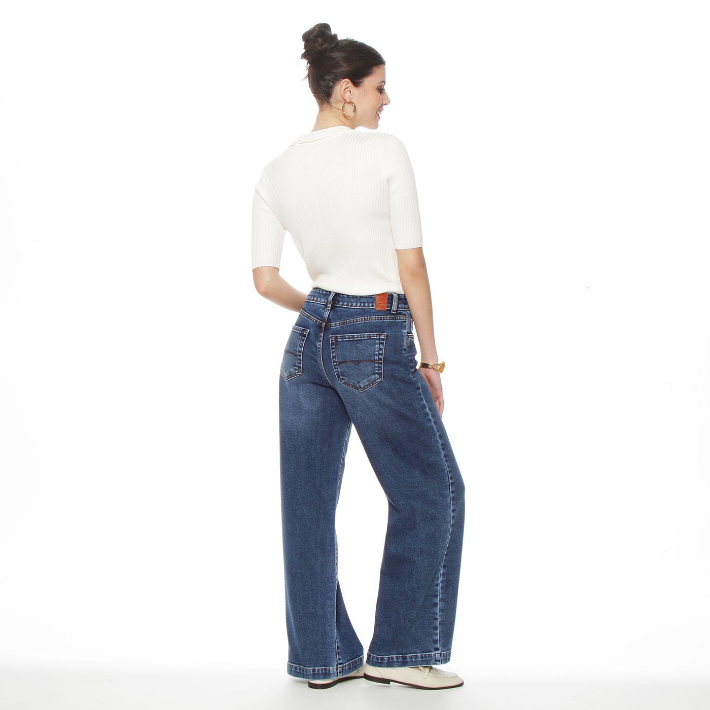 Jeans Wide Leg Tiro  Alto  Pretina Basica 1 Boton-6