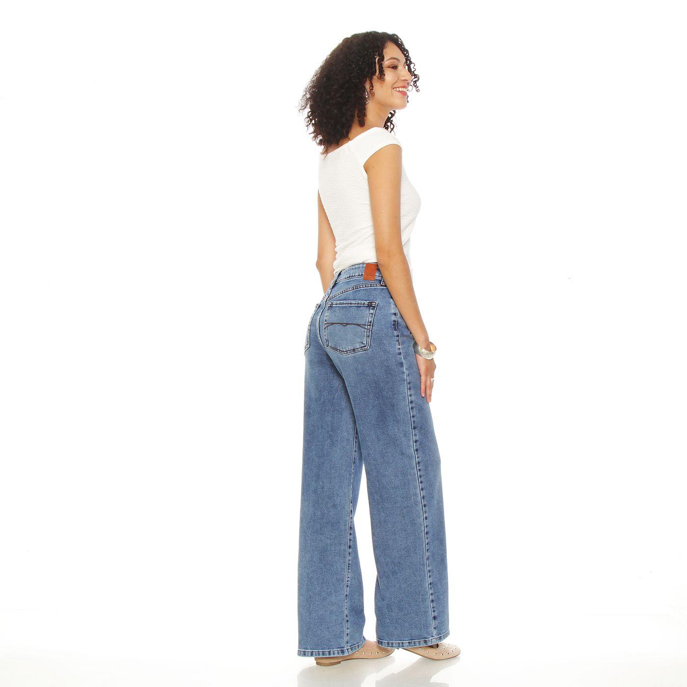 Jeans Wide Leg Tiro  Alto  Pretina Basica 1 Boton-5