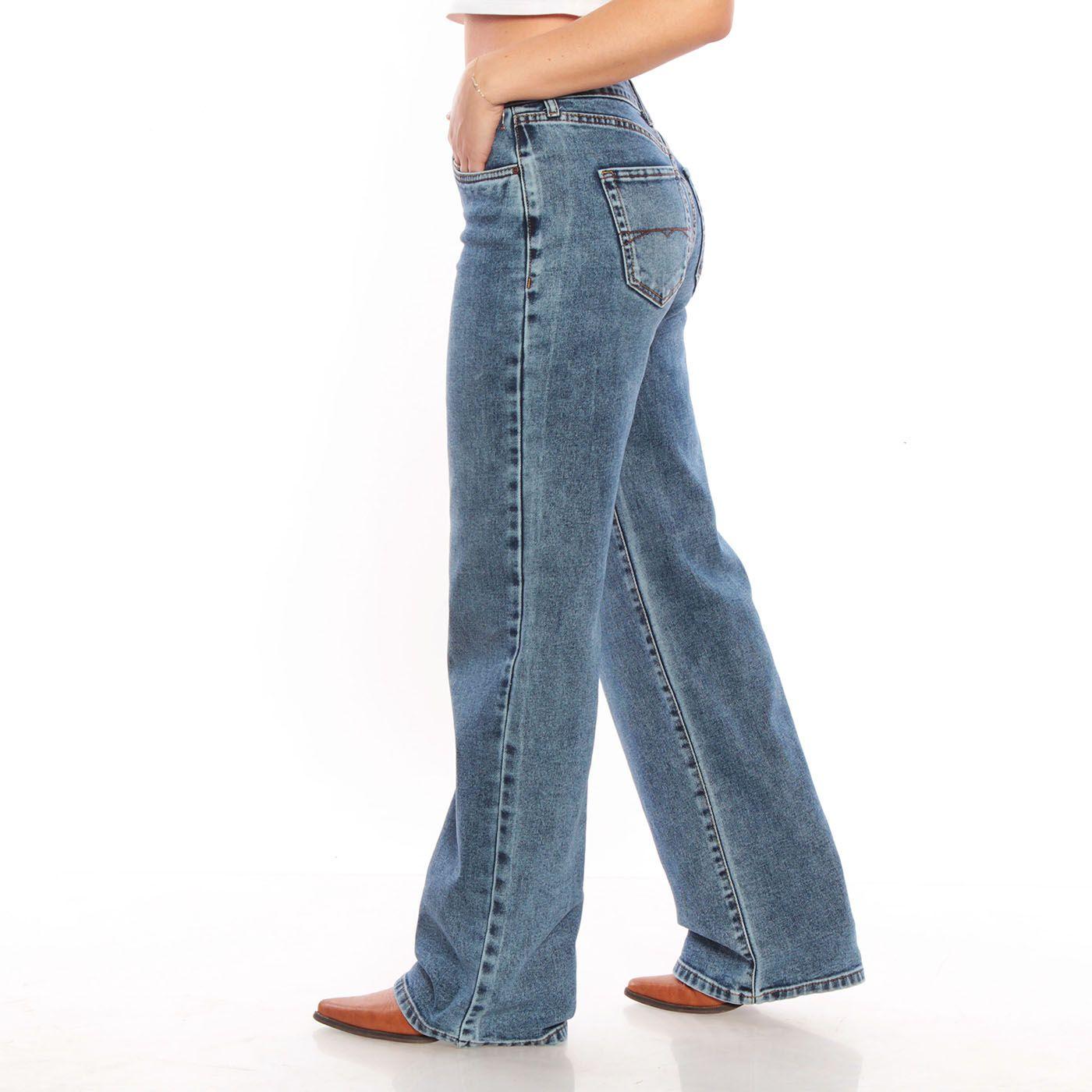 Jeans Wide Leg Tiro  Alto  Pretina Basica 1 Boton-5