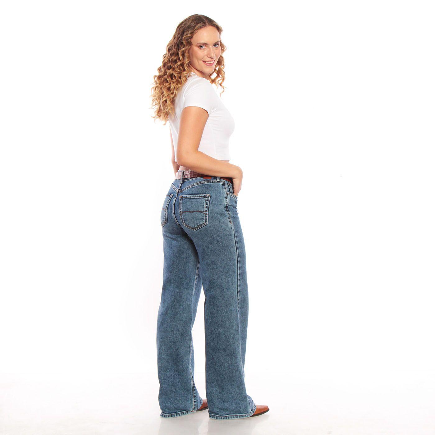 Jeans Wide Leg Tiro  Alto  Pretina Basica 1 Boton-7