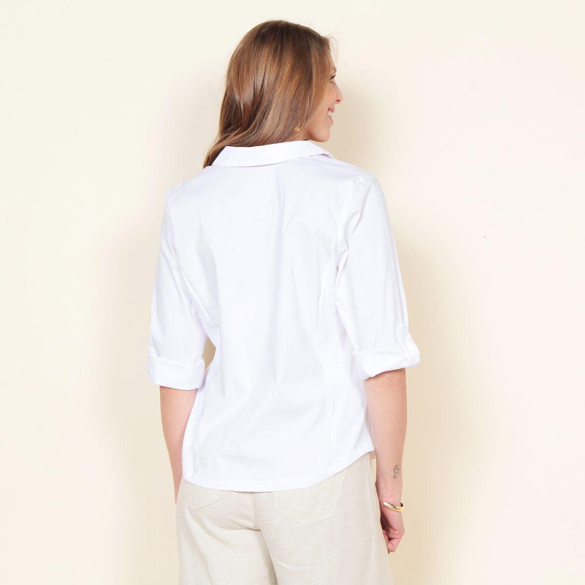 Blusa Manga 3/4 Solido Abotonada En Delantero Con Rib En Costado-5