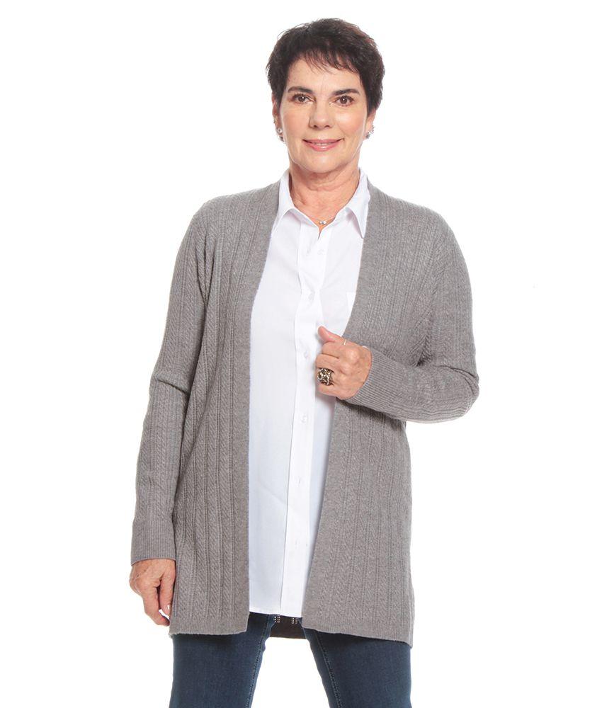 Chaleco Abierto Manga Larga Solido Tejido Diseno-1