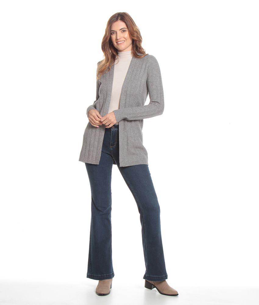 Chaleco Abierto Manga Larga Solido Tejido Diseno-6