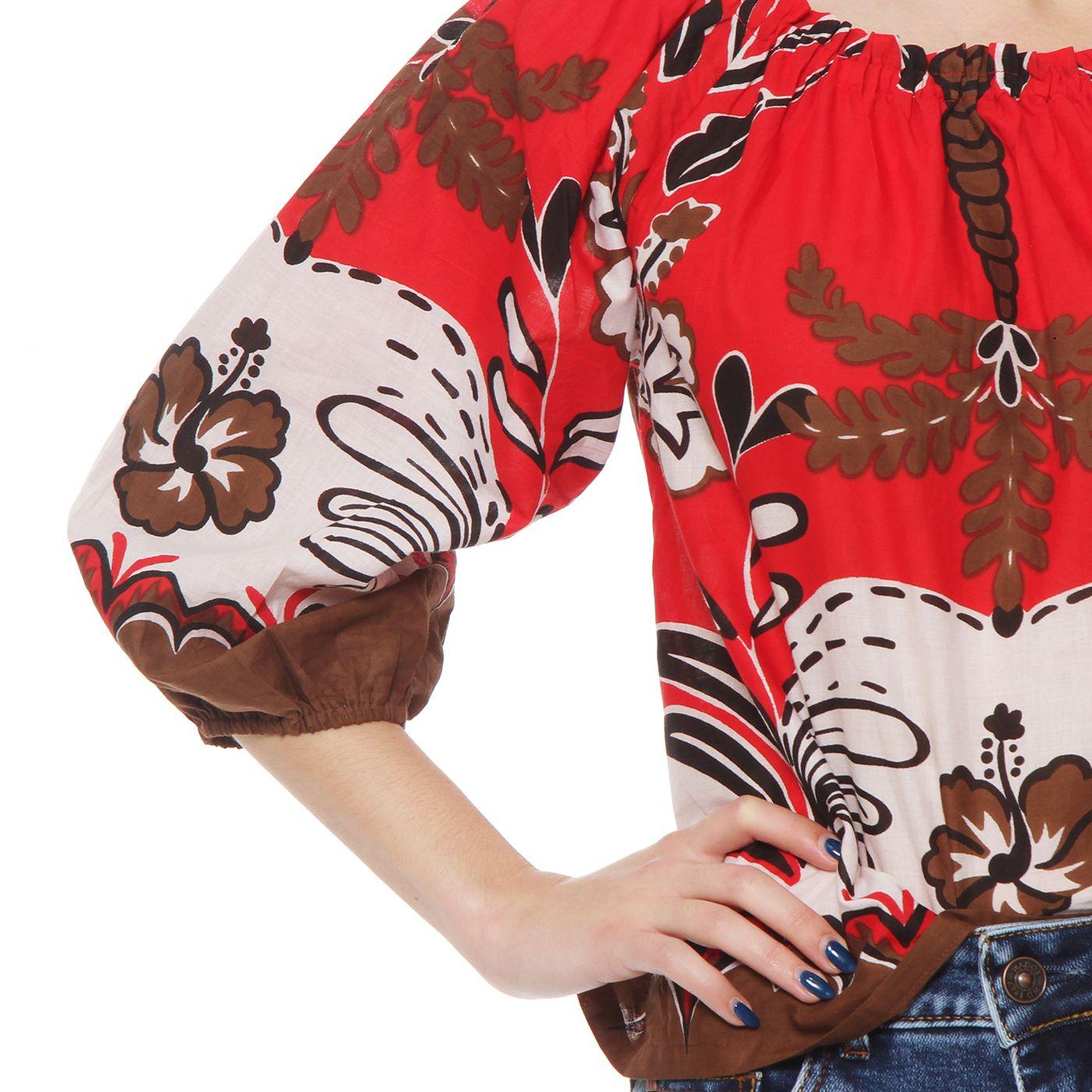 Blusa Manga 3/4 Estampadacon Escote Elasticado-3