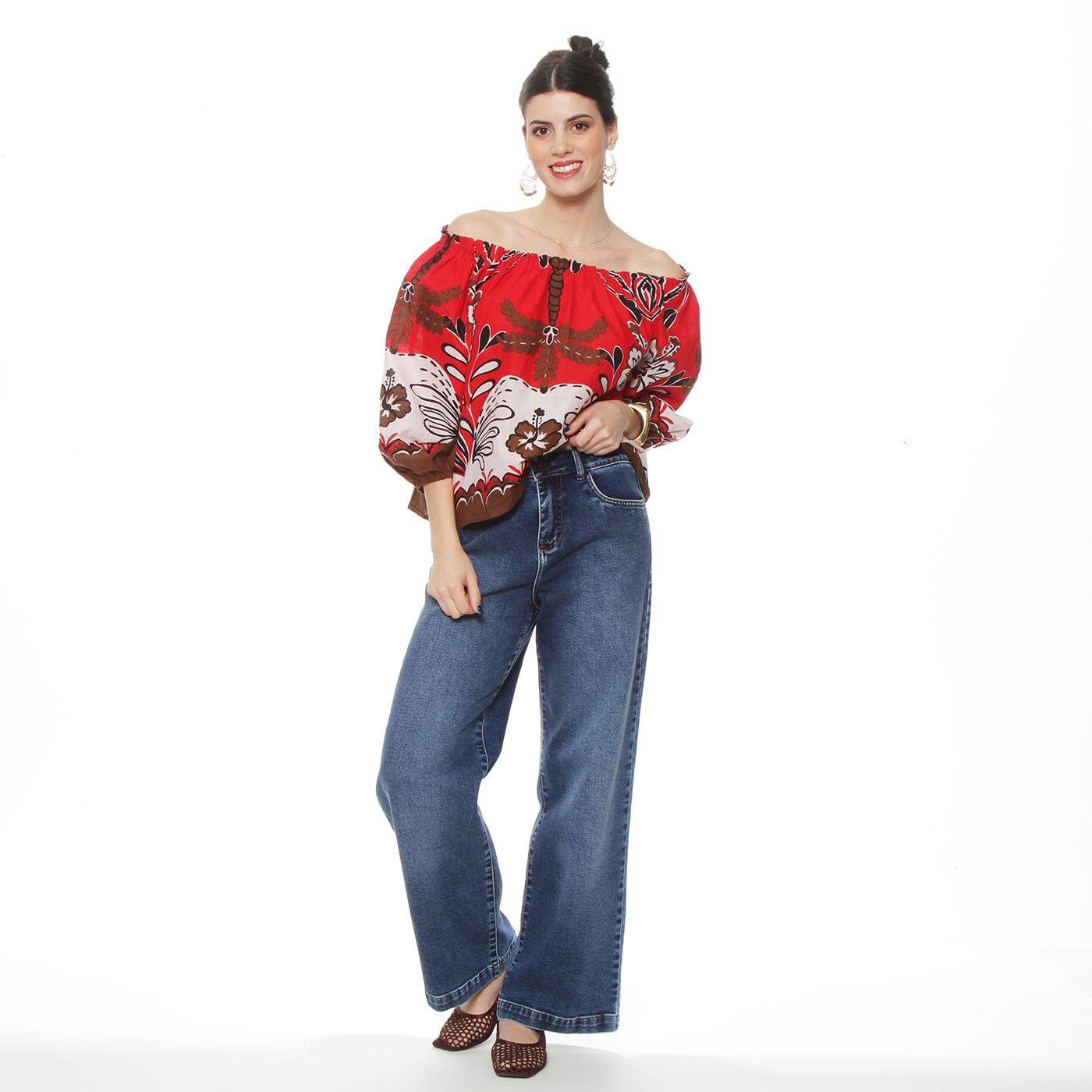 Blusa Manga 3/4 Estampadacon Escote Elasticado-6
