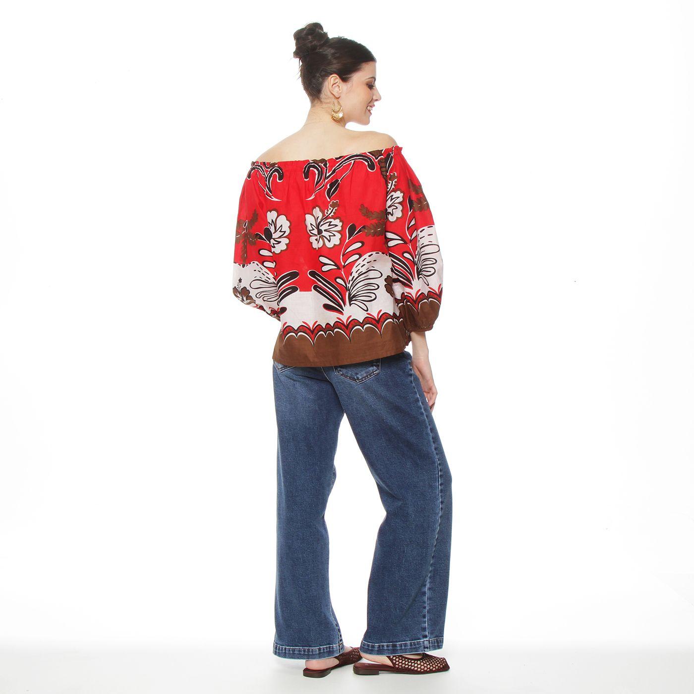 Blusa Manga 3/4 Estampadacon Escote Elasticado-8