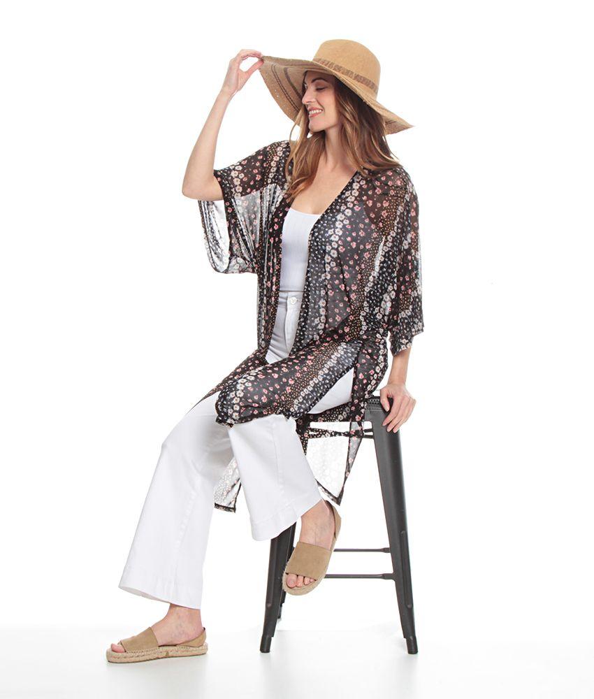 Kimono Manga Codo Estampado Abierto-3