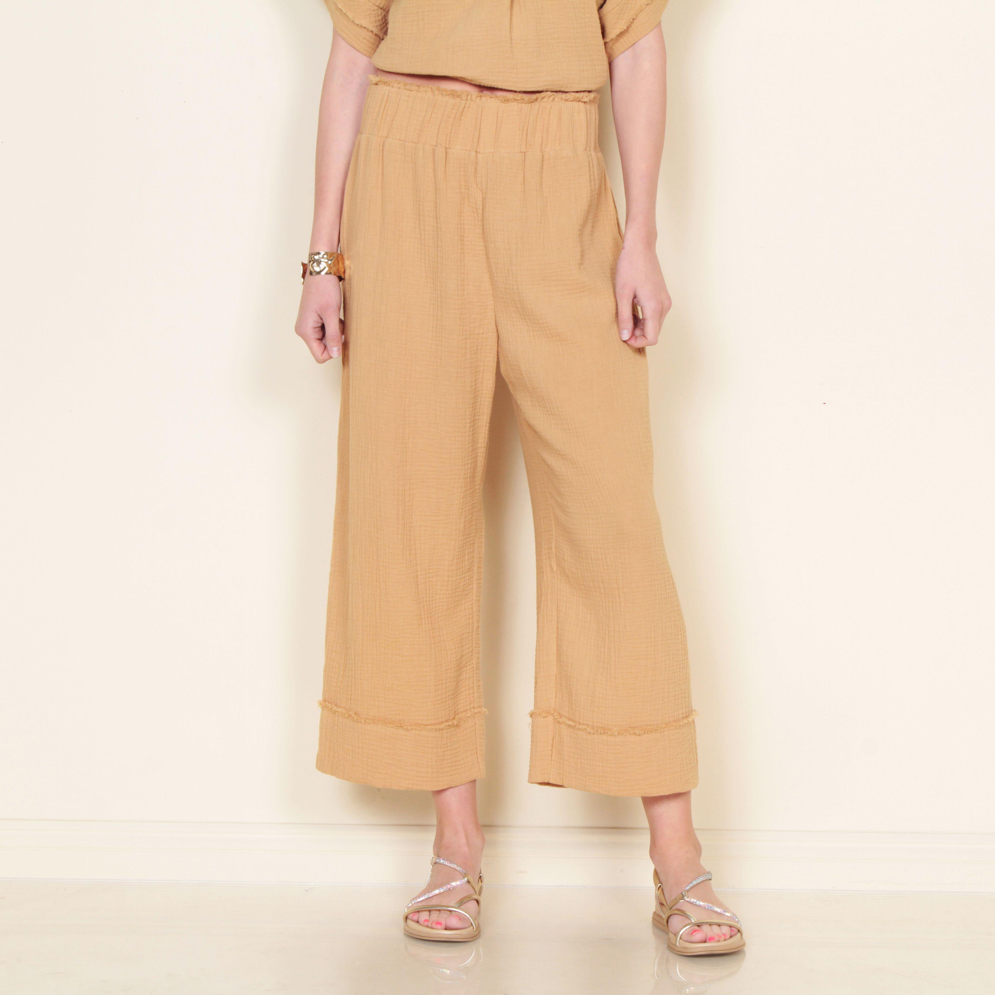 Pantalon Wide Leg Solido Con Pretina Elasticada-0