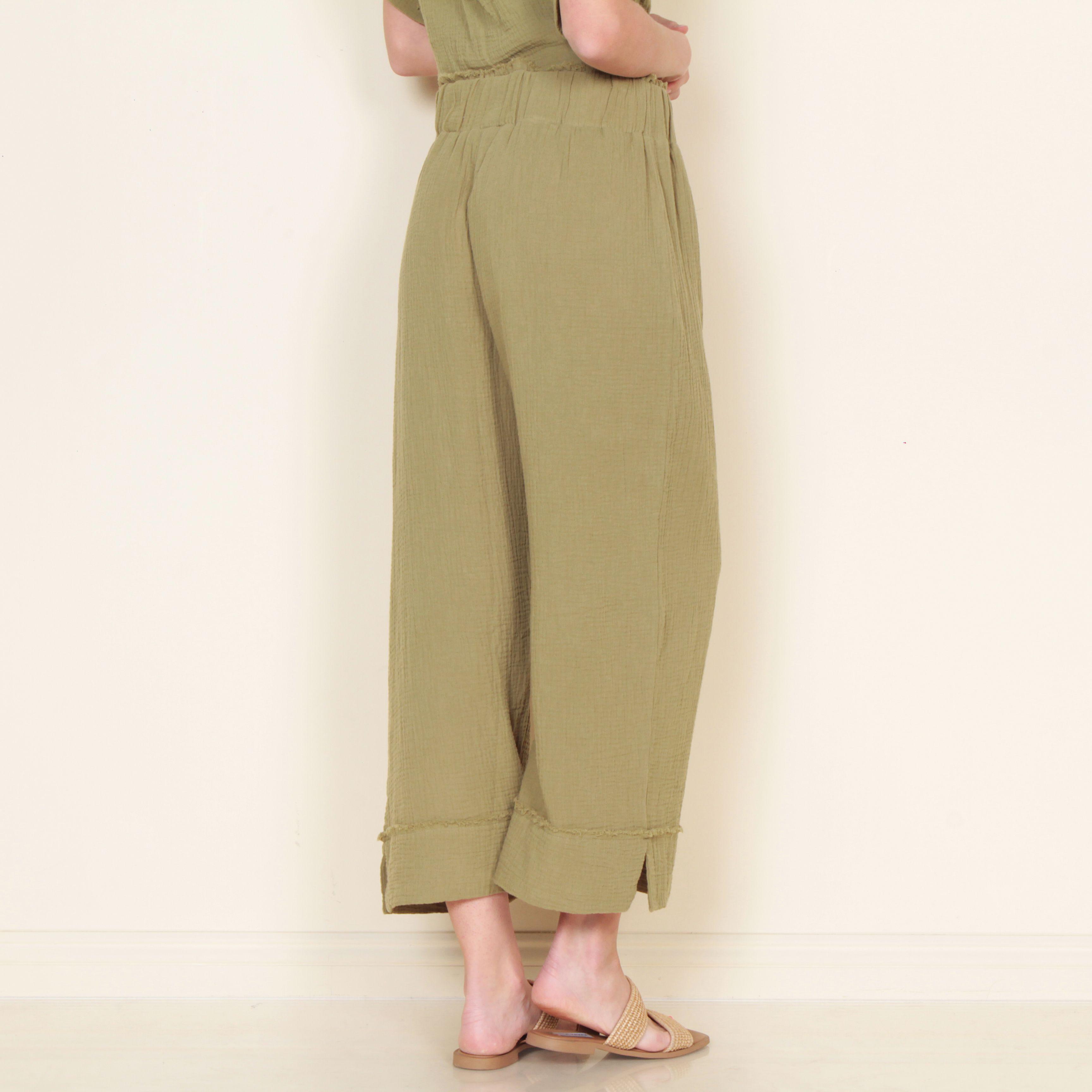 Pantalon Wide Leg Solido Con Pretina Elasticada-1