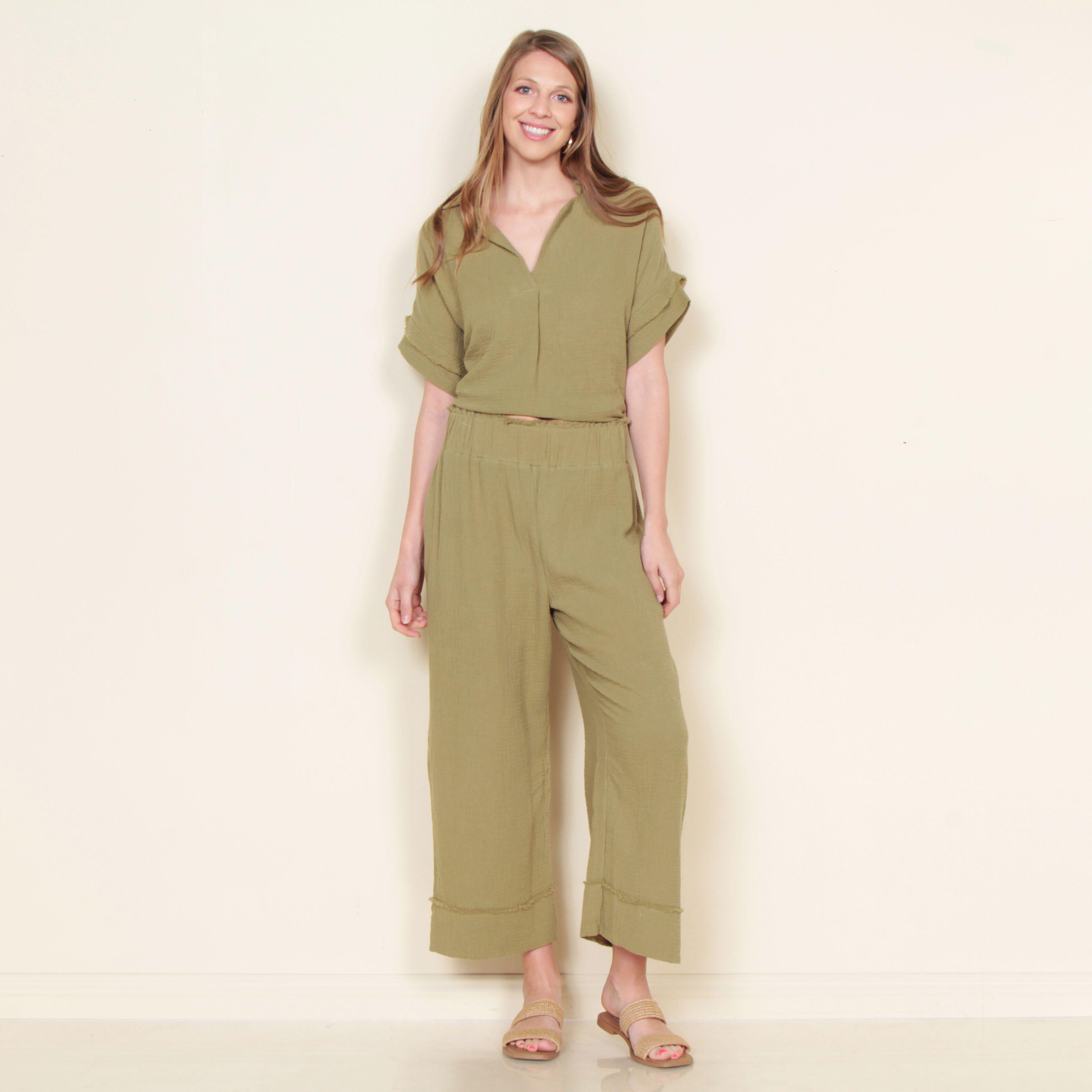 Pantalon Wide Leg Solido Con Pretina Elasticada-4