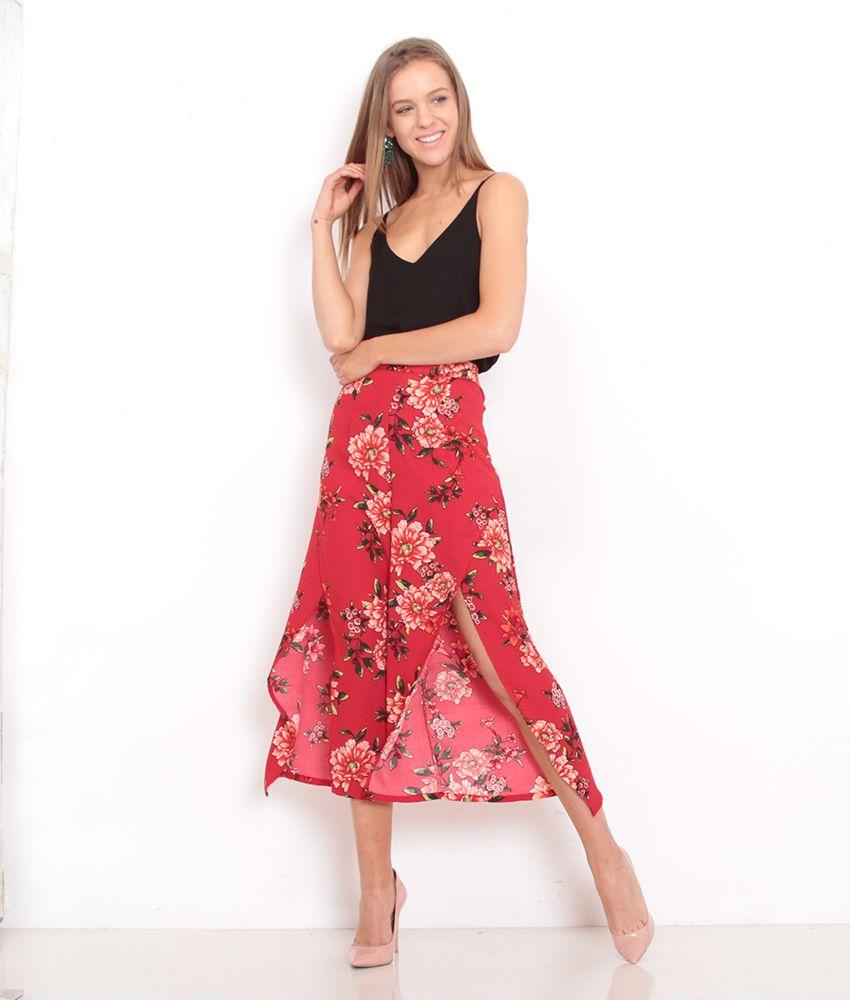 Pantalon Palazzo  Estampado Con Abertura Delantera-0