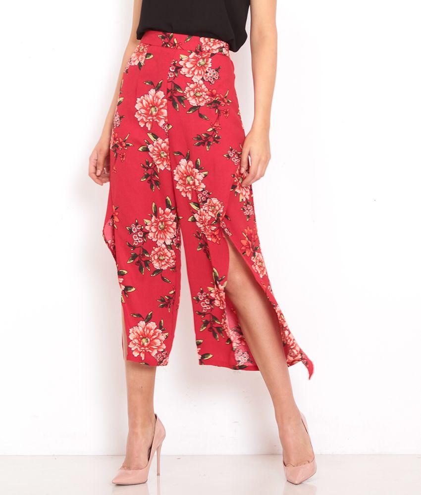 Pantalon Palazzo  Estampado Con Abertura Delantera-4