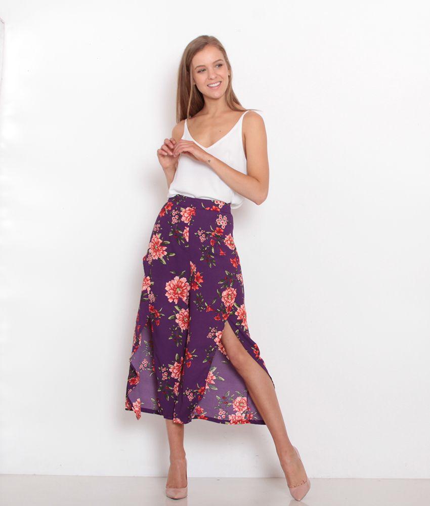 Pantalon Palazzo  Estampado Con Abertura Delantera-0