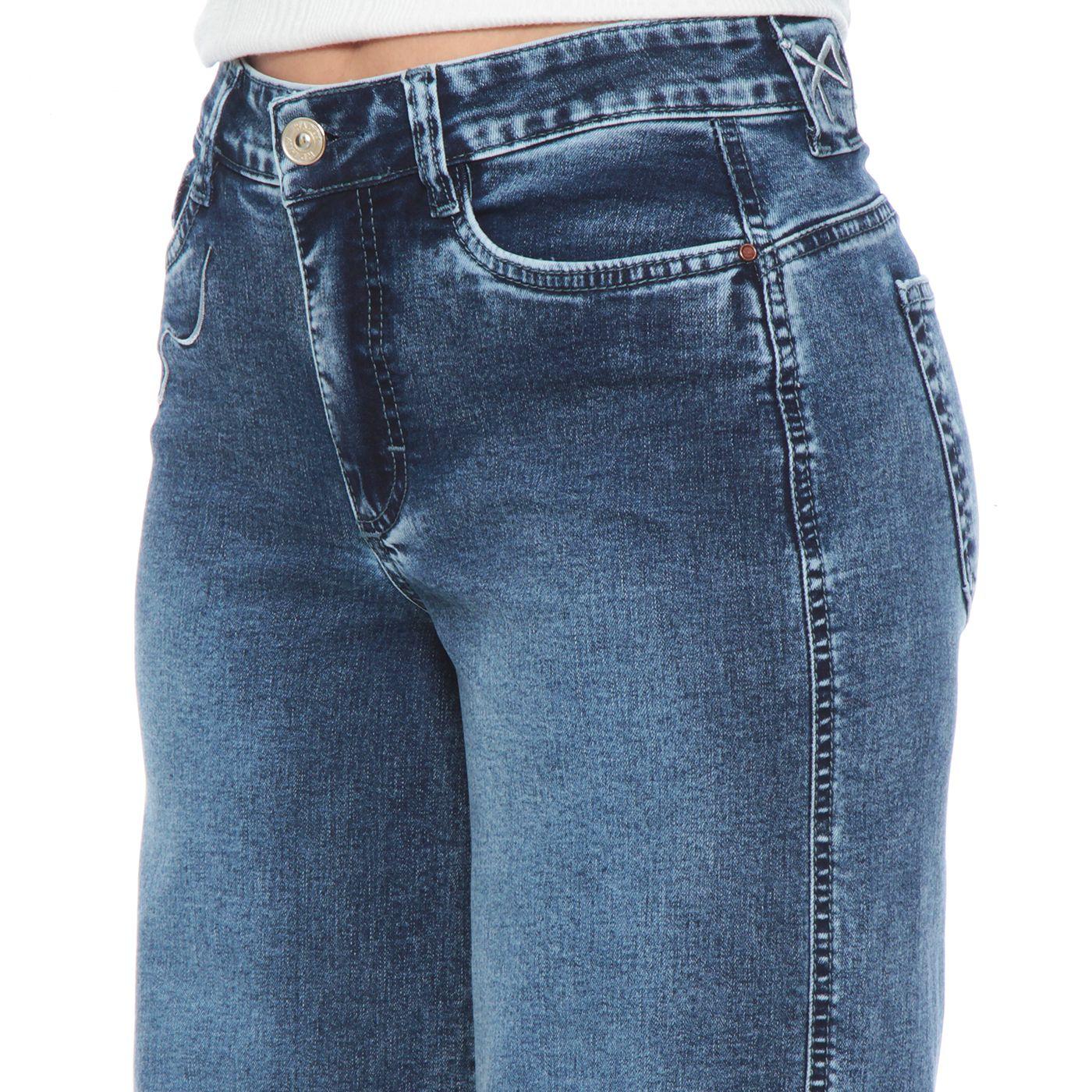 Jeans Wide Leg Tiro Alto Bordado Pretina 1 Basica  Boton-2