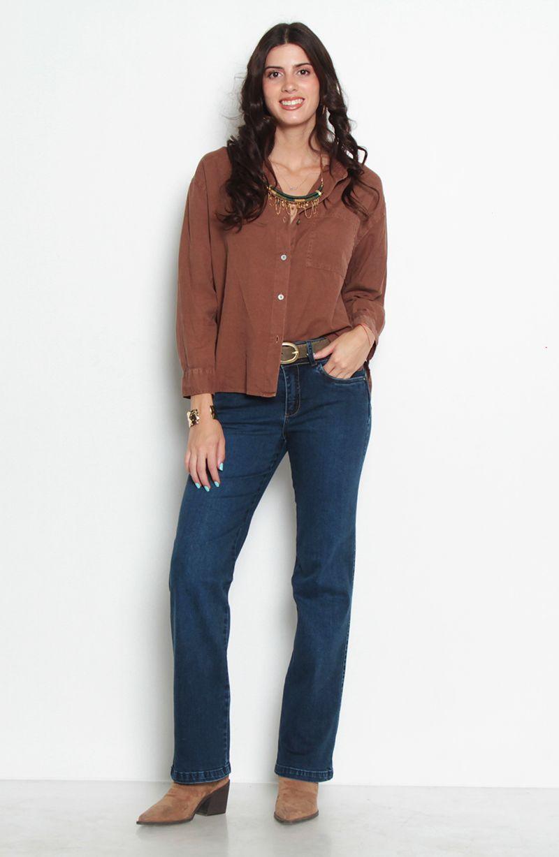 Jeans Recto Tiro Medio Push In Push Up Pretina  Media Dos Botones-7