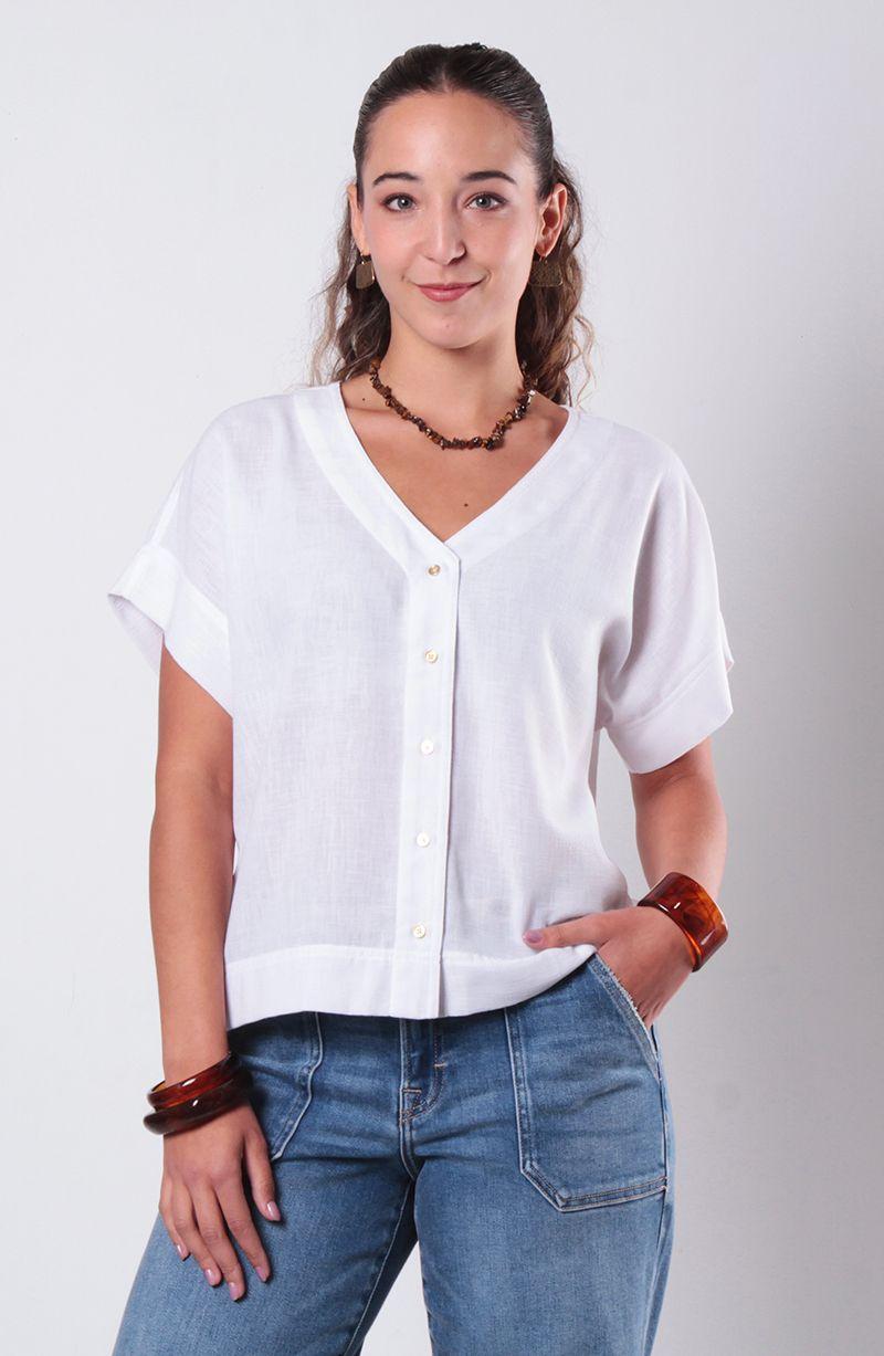 Blusa Manga Corta Escote V Abotonada En Delantero-0