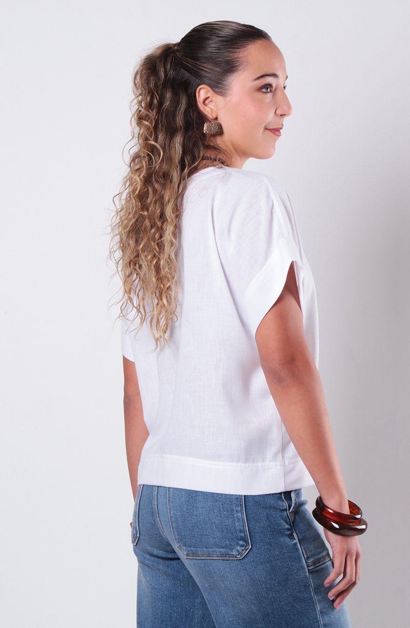 Blusa Manga Corta Escote V Abotonada En Delantero-3